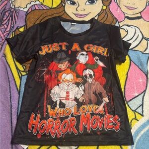 Just A Girl Who Loves Horror Movies Graphic Tee - Black